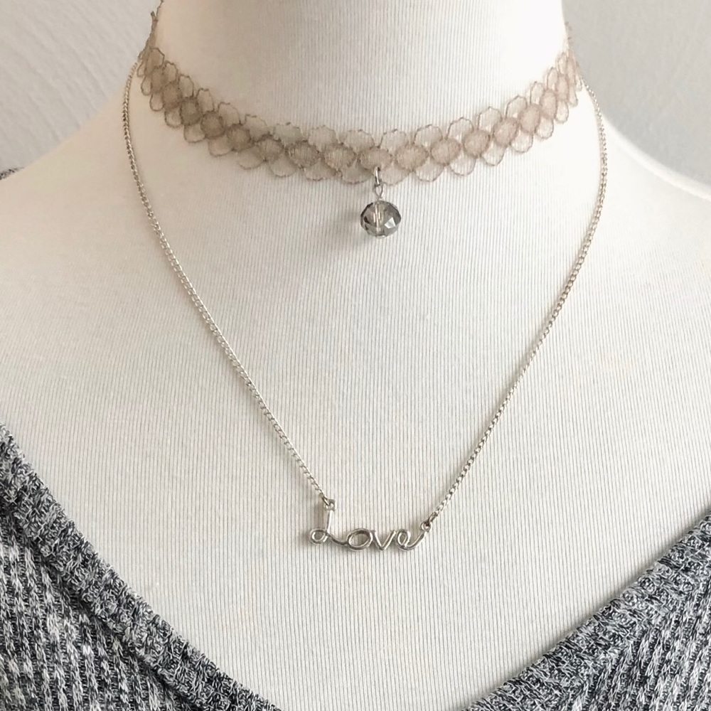 Necklace bundle lace choker w/ charm & silver love